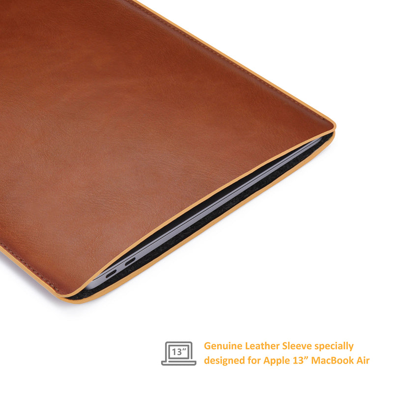 CAISON Genuine Leather Laptop Sleeve Case for 13 inch MacBook Pro（2016-2019）Tan