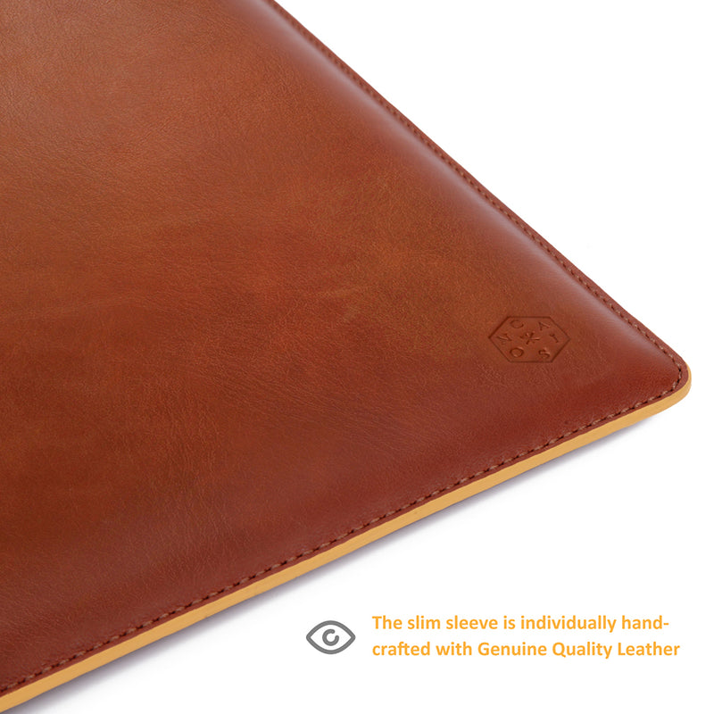 CAISON Genuine Leather Laptop Sleeve Case for 16 inch Macbbook Pro Tan