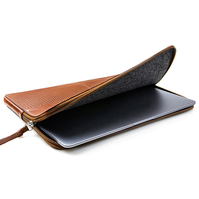 CAISON Classic commerce Genuine Leather Laptop Sleeve Case for 16 inch MacBook Pro Tan