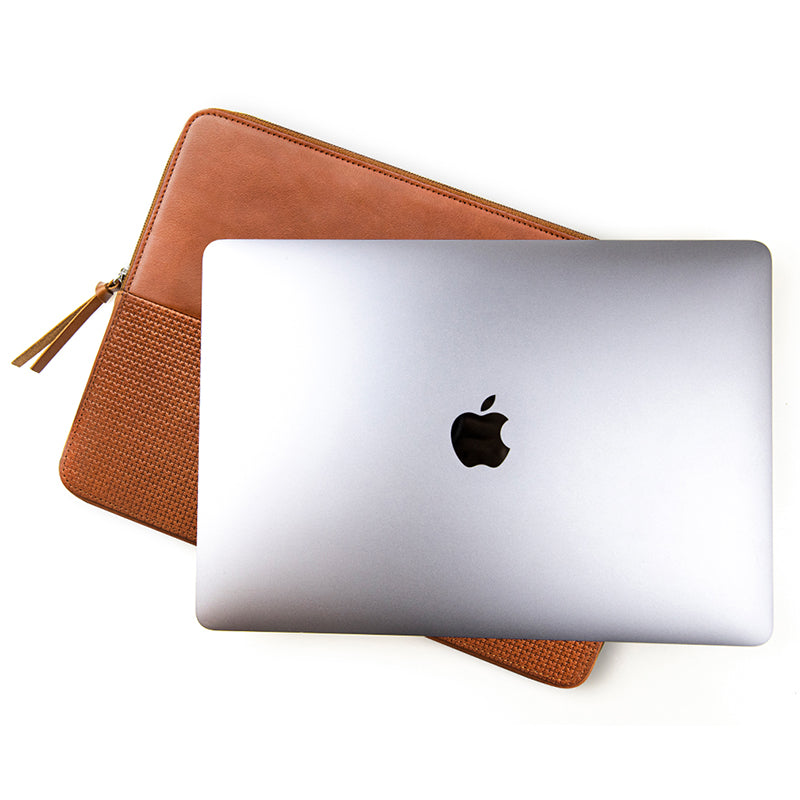 CAISON Classic commerce Genuine Leather Laptop Sleeve Case for New 13 inch MacBook Pro (2016-2019) and New 13 inch MacBook Air (2018-2019) Tan