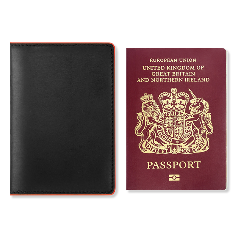 CAISON Genuine Leather Passport Cover Holder Slim Case Black