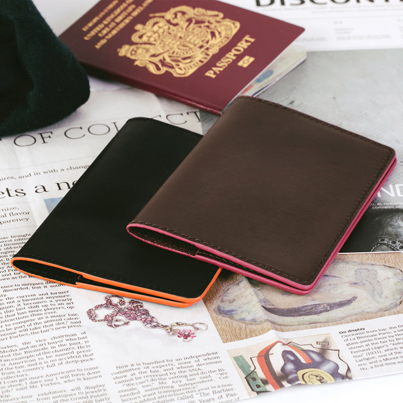 CAISON Genuine Leather Passport Cover Holder Slim Case Black